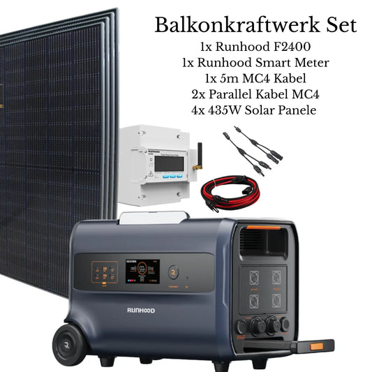 RUNHOOD Balkonkraftwerk Frühlingsbundle – Balkonkraftwerk mit F2400 Powerstation, Smart Meter 4 Solarpanels Runhood