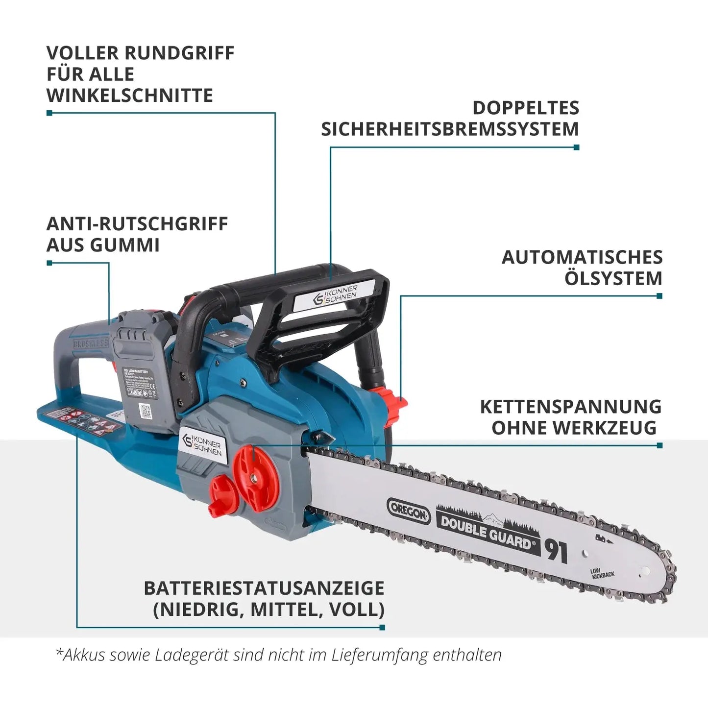Akku Kettensäge 40cm Schwertlänge KS CS40V-16 Könner & Söhnen