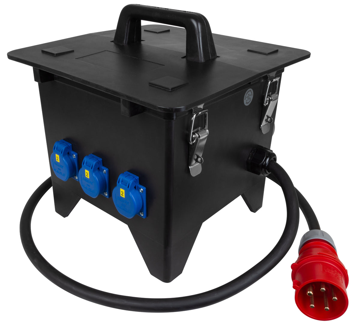 POWER X-Line L Vollgummiverteiler Zuleitung mit CEE-St. 32 A, 3 × Schutzkontakt (3 × LS), 2 × SiRoX JÄGER SIROX