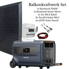 RUNHOOD Balkonkraftwerk Frühlingsbundle – Balkonkraftwerk mit F2400 Powerstation, Smart Meter 4 Solarpanels
