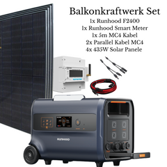 RUNHOOD Balkonkraftwerk Frühlingsbundle – Balkonkraftwerk mit F2400 Powerstation, Smart Meter 4 Solarpanels