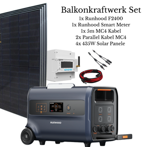 RUNHOOD Balkonkraftwerk Frühlingsbundle – Balkonkraftwerk mit F2400 Powerstation, Smart Meter 4 Solarpanels