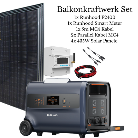 RUNHOOD Balkonkraftwerk Frühlingsbundle – Balkonkraftwerk mit F2400 Powerstation, Smart Meter 4 Solarpanels