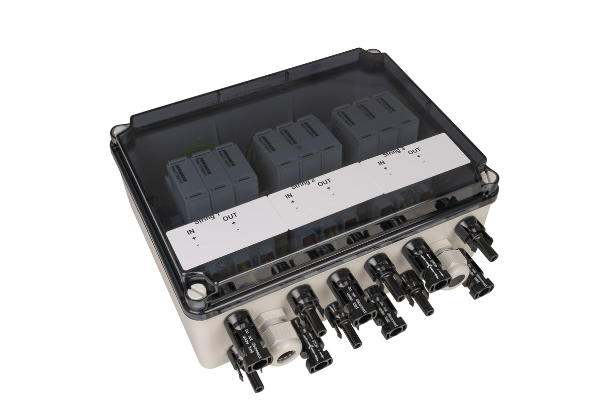 Generatorenanschlusskasten für PV-Anlagen bis 1.000 V DC, 1x 3 String, MC4-Steckverbinder, SiRoX JÄGER SIROX