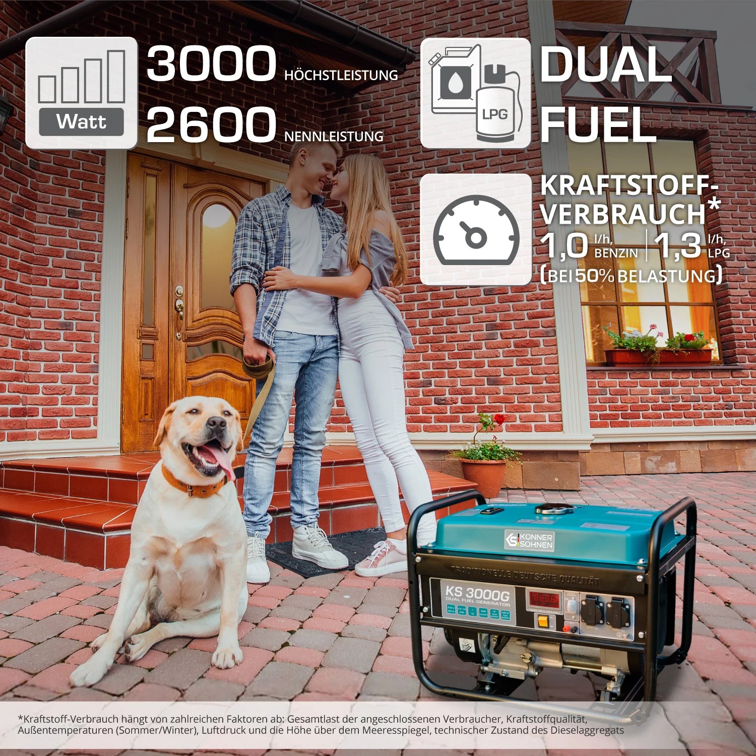 DualFuel Stromerzeuger AVR 3000 Watt Könner & Söhnen KS 3000G