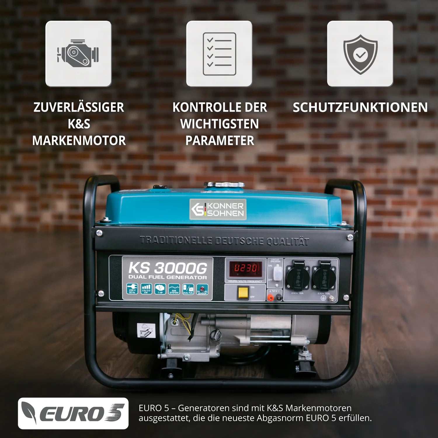 DualFuel Stromerzeuger AVR 3000 Watt Könner & Söhnen KS 3000G