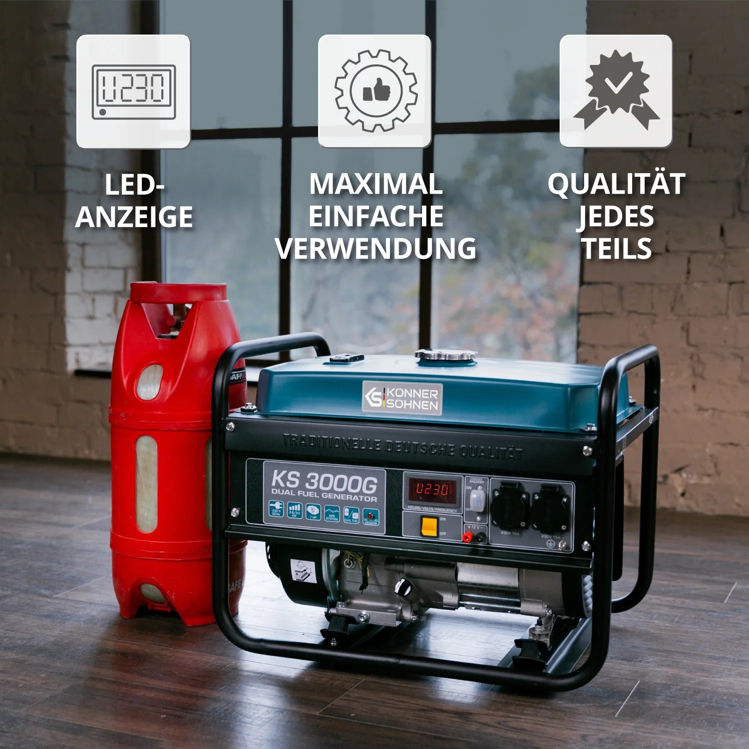 DualFuel Stromerzeuger AVR 3000 Watt Könner & Söhnen KS 3000G
