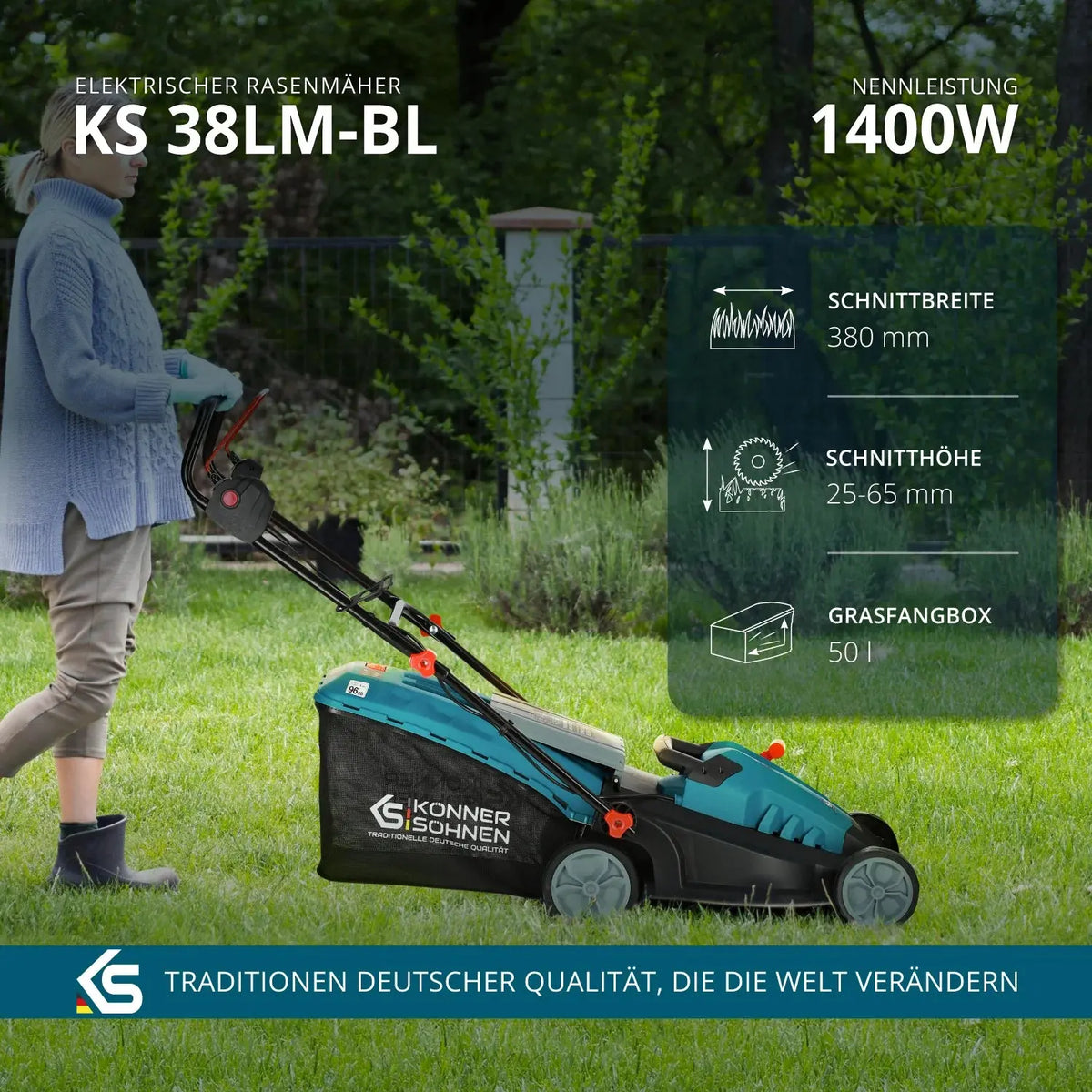 Elektrischer Rasenmäher KS 38LM-BL Schnittbreite 38cm Könner & Söhnen