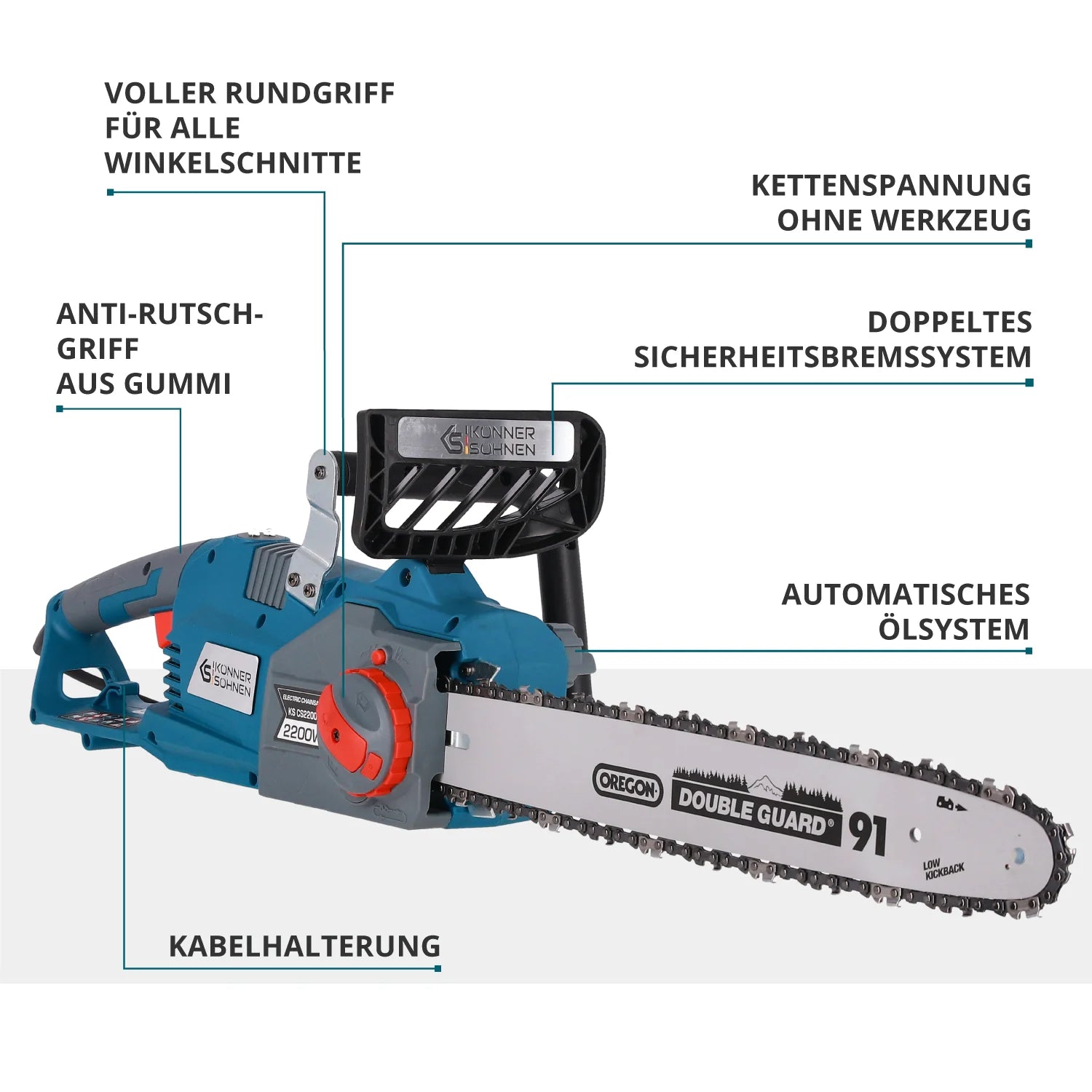 Elektro-Kettensäge KS CS2200-16 Kettenlänge 40cm