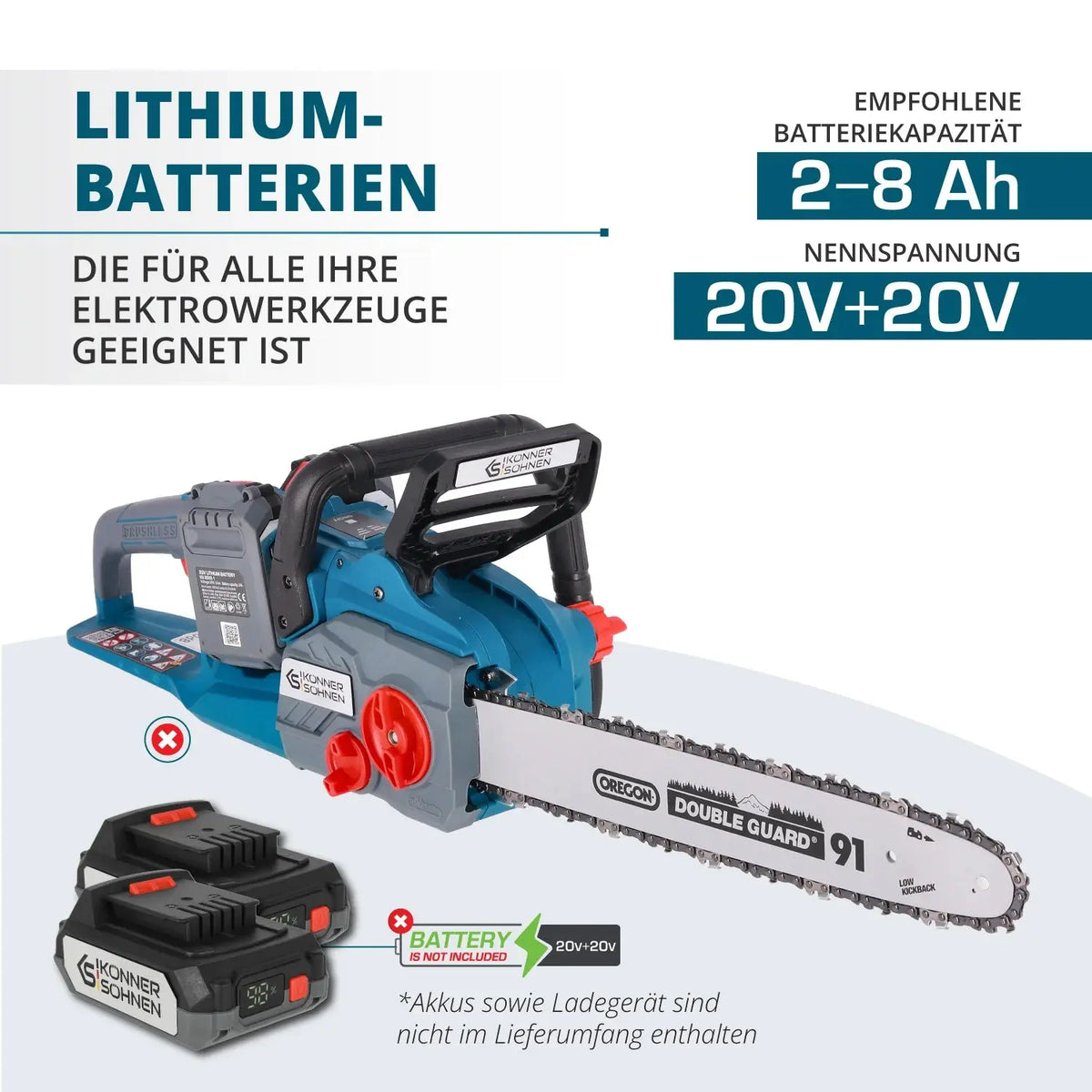 Akku Kettensäge 40cm Schwertlänge KS CS40V-16 Könner & Söhnen