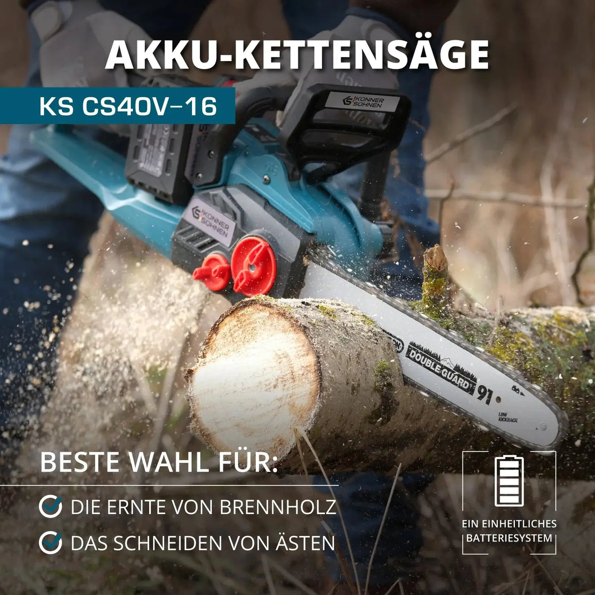 Akku Kettensäge 40cm Schwertlänge KS CS40V-16 Könner & Söhnen