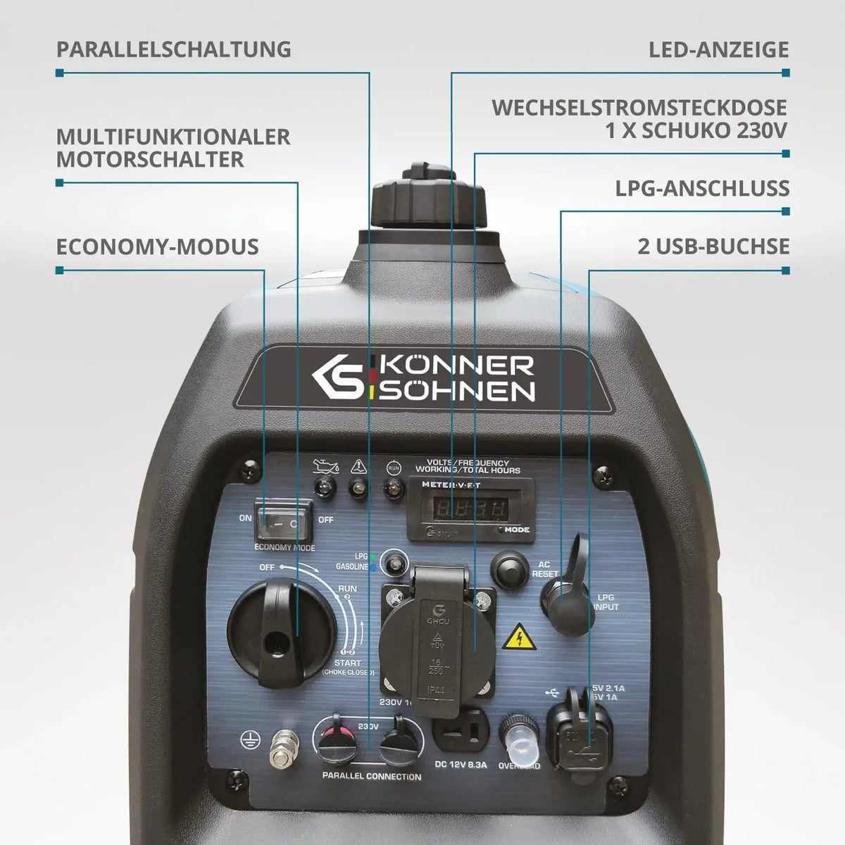 Inverter Stromerzeuger DualFuel 2000 Watt KS 2100iG S Könner & Söhnen