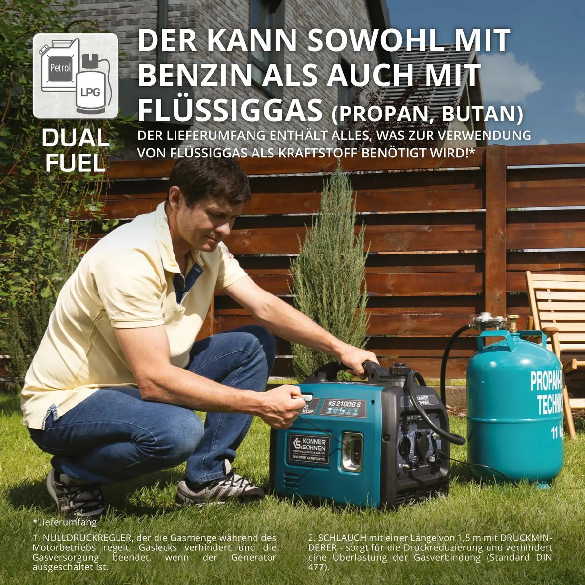 Inverter Stromerzeuger DualFuel 2000 Watt KS 2100iG S Könner & Söhnen