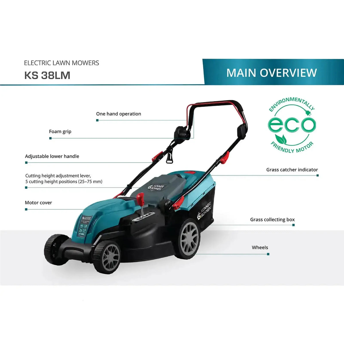 Elektrischer Rasenmäher KS 38LM Schnittbreite 38cm Könner & Söhnen